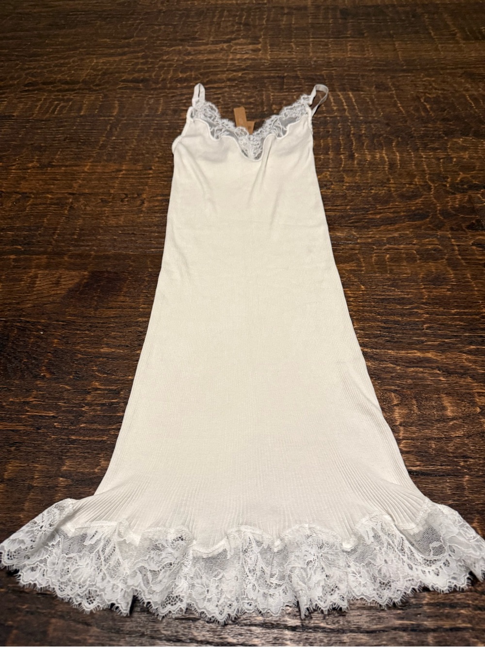 SKIMS NWT LARGE/XL rib knit Lace-Trim medi dress in color egret